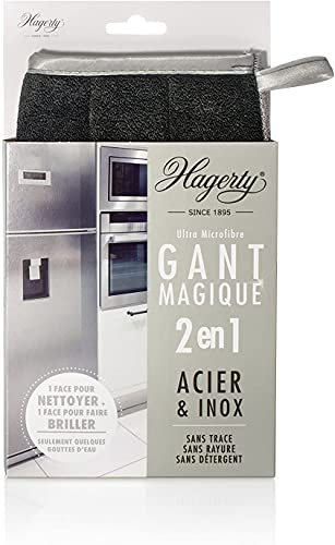 Hagerty Microfiber Glove Stainless Steel Gant en microfibre 23 x 13 cm I Gant de nettoyage de surfaces en acier brossé chromé aluminium inox I ne laisse pas de rayures ou de poils.