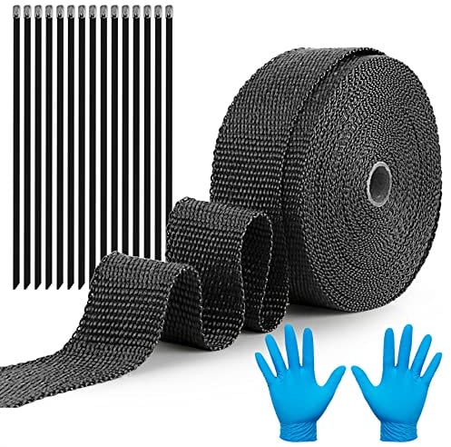 YAOBLUESEA Rollo de Cinta 15M Cinta Anticalorica Escape Aislante de Fibra con 15 Lazos Inoxidable