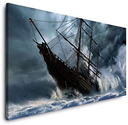 Schiff auf dem Meer 120x 60cm Panorama Leinwand Bild XXL Format Wandbilder Wohnzimmer Wohnung Deko Kunstdrucke
