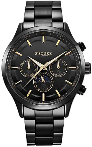 Alienwork Automatikuhr Armbanduhr Herren Damen Schwarz Edelstahl Metallarmband Kalender