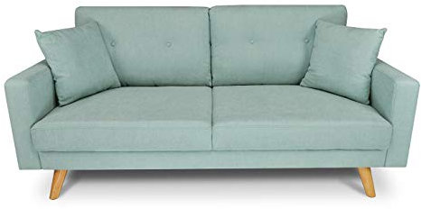 SAMIRA Divano 3 posti in tessuto vellutato verde tiffany piedi in legno mod. Cloe