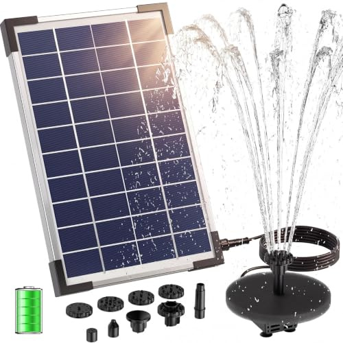AISITIN 5.5W Solar Fountain Pump Backup Solar Floating Water Fountain Pump,10 Forms of Water Spray for Bird Bath, Fish Tank, Pond Garden