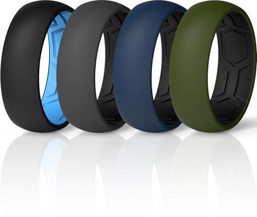 ThunderFit Men's Air Groove 7.8mm Wide 1.8mm Thick Silicone Rings, Variety Multipack 1-7, 8.5 - 9 (18.90mm), Silicone