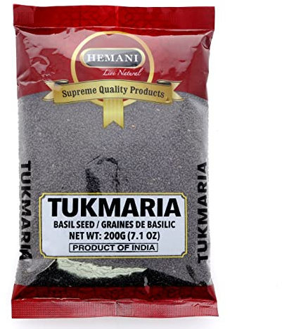 HEMANI Basil Seeds 7.1 OZ (200g), Tukmaria Sabja Seeds for Falooda Drinks and Desserts, Thai Sweet Basil, Halal