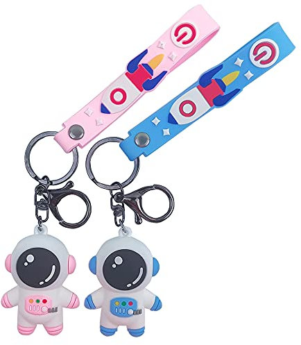 Dessin Animé Porte-clés,2 pcs Créatif Adorable Kawaii Astronaute Porte-clés personnalisé Pendentif Creative Petit Cadeau (Bleu,Rose)
