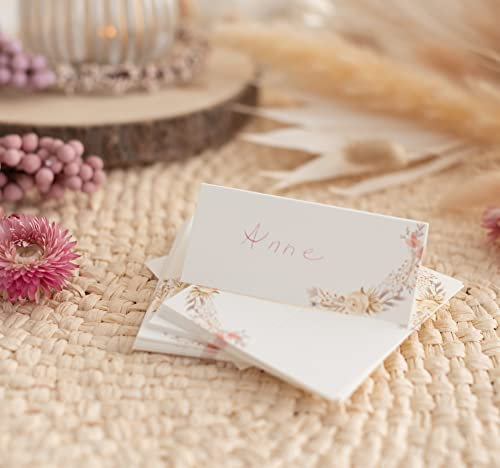 Dein Gastgeschenk 25 Stück elegante Tischkarten für besondere Anlässen Hochzeit, Geburtstag, Kommunion, Konfirmation oder Taufe (Trockenblumen)