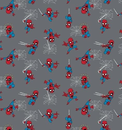 Camelot Marvel Spider-Man Baumwolldruck Stoff Kollektion – 112 cm breit – Stoff Meterware (100 % Baumwollstoff – ideal zum Basteln, Quilten, Schneidern für Kinder) (Mini Spider-Man Grau)