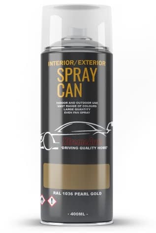 Xtremeauto Spray Paint Finish For Indoor And Outdoor Use Garden Cars Home Kitchen Bathroom Furniture Art Craft Bikes Radiators Metal Wood Plastic Glass UPVC Stone PVC RAL 1036 Pearl gold