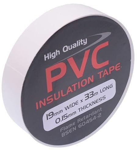 Switch Electronics 19mm x 33m Coloured PVC Insulation Insulating Self Adhesive Tape BSEN 60454-2 (Pack of 1, White)
