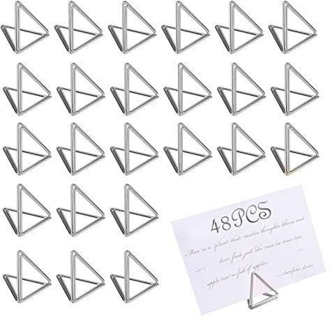 AIEX - Portatarjetas de mesa (48 piezas, soporte para números de mesa, triángulo, tamaño pequeño, soporte de fotos para mesas, adecuado para bodas, fiestas, restaurantes, cumpleaños (plata)