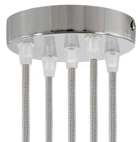 Baldachin für Texilkabel, Lampen Baldachin Metall. 1/2/3/5/7 Loch. Weiß, Schwarz, Chrom, Kupfer, Messing, Perlschwarz (5 Loch Chrom)