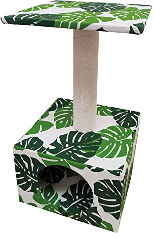 Croci Green Leaves - Tiragraffi Alto a Colonna 55 cm con Cuccia, per Gatti Adulti Grandi e Piccoli, Tiragraffi graffiatoio ad Albero, Giochi per Gli Animali, Gioco calmante per Gatti