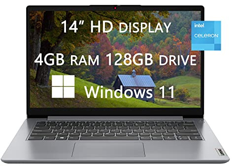 2022 Upgraded LENOVO Ideapad 1i Laptops, 14 inch HD Computer, Intel Celeron N4020, 4GB RAM, 128GB SSD, 1-Year Office 365, Webcam, Wi-Fi, Bluetooth, Light-Weight, Windows 11, LIONEYE HDMI Cable