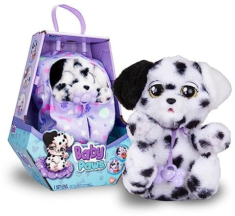 BABY PAWS Dalmatian - Schlafender Hundewelpe und Interaktives Plüschtier Mit Soundfunktion beim Öffnen und Schließen der Augen, inklusive einer Tragedecke-Geschenk Spielzeug für Kinder ab 18 Monaten