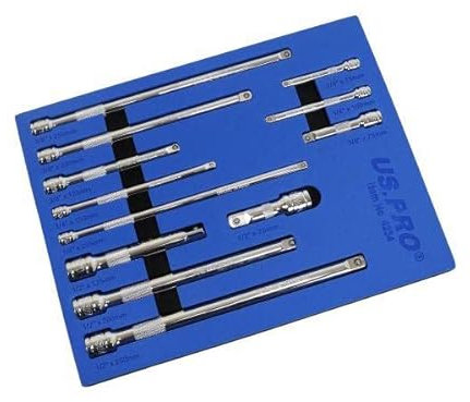 US PRO Tools 12pc Socket Extension Bar Set 1/4'' 3/8'' 1/2'' DR in Foam Tray 4234