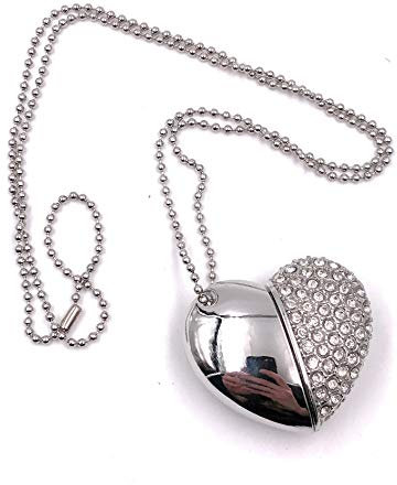 Onwomania Collier Coeur Noble Chic argenté Argent pailleté Strass Rigolo clé USB 32 Go USB 2.0 Support de données USB