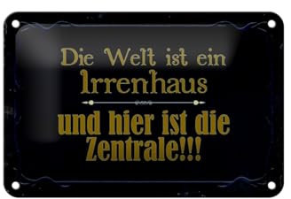 mrdeco Metall Schild 12x18cm gewölbt Welt ist ein Irrenhaus und Schild