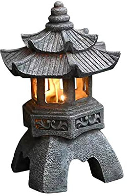 Statues de pagode solaire, lanterne de pagode zen de 10 pouces en résine japonaise avec lumière solaire, décoration de jardin zen imperméable en plein air pour la décoration de balcon de paysage