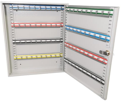 LEOMAR Schlüsselschrank, Schlüsselkasten mit 80 Haken, Schlüsselbox aus Stahlblech, mit Verstellbaren Hakenleisten, Organizer zur Wandbefestigung, Abschließbar, mit Montagematerial, 6 x 35 x 42 cm