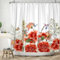 ASDCXZ Blumen Duschvorhang 180x200 cm, Frühling Rot Blumen Blätter Bunt Schmetterling Vogel Weiß Bad Waschbar Duschvorhänge Polyester Textil Wasserdicht Badevorhang für Badewanne mit 12 Haken