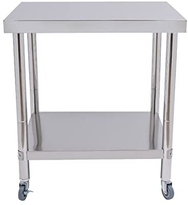ROGONPDK Werkbank aus Edelstahl Gastronomie Küchentisch mit Rollen Maximum Load 300 KG 76 x 60 x 85 cm beweglich Küchentisch Catering Stainless Steel Table