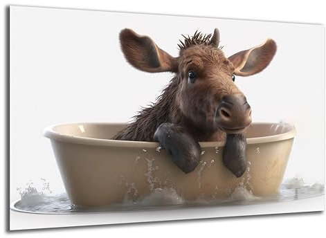 DARO Design - Toiletten-Bild auf 6mm HDF 70x50 cm Baby Elch in der Badewanne - Wand-Deko Bilder Lustiges Geschenk