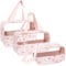 LEcylankEr Trousse de Toilette Transparente 3 Pièces, Trousse de Toilette PVC Étanche pour Femme, Trousse de Maquillage Légère pour Voyage Set (Imprimé Rose)