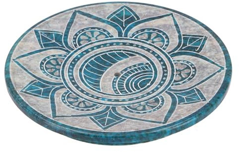 GURU SHOP Porte-encens indien, diamètre : 10 cm, en stéatite, assiette à bougie - Mandala bleu