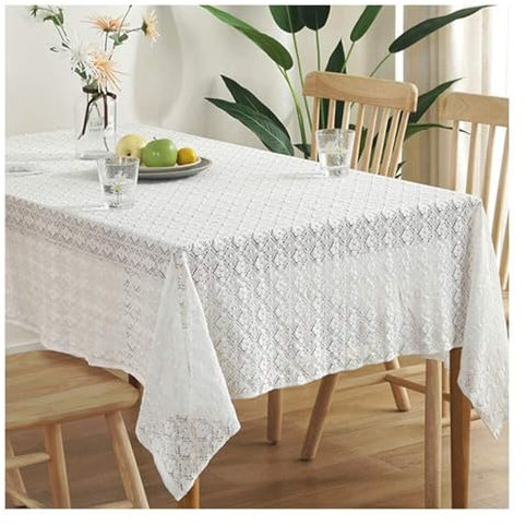 YiiLi Mantel De Encaje Vintage Crochet Blanco Hueco Mantel A Prueba De Polvo Lavable Algodón Mesa De Centro Cubierta Toalla Mantel Rectangular For El Hogar Evento Fiesta Boda (Size : 150x200CM)