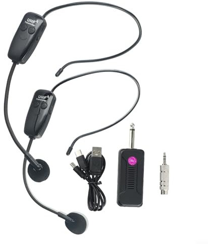 SPORTARC Kabelloses Headset-Mikrofon-Set, UHF-Funkmikrofon, USB-wiederaufladbar, Dual-Headset-System für Bühnenlautsprecher (U12F)