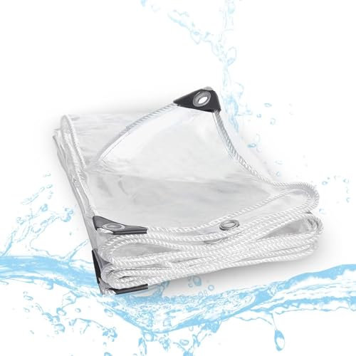 2,4 x 50,8 cm wasserdichte Abdeckplane, 16 mm dick, transparente Kunststoffplanen mit Ösen, schützt vor Wasser, kältebeständig, für Gewächshaus, Balkon, Garten