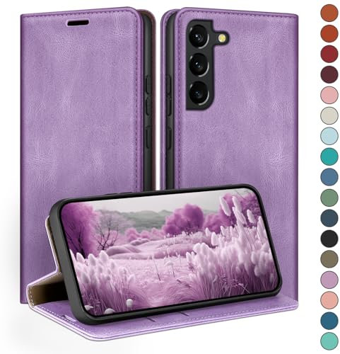 HUOUH per Samsung Galaxy S22 Custodia a Portafoglio con RFID Blocco PU In Pelle,Sintetica Tasca Carte Custodie Del Telefono Copertura Antiurto Con Slot di per Samsung S22 caso Viola Lilla