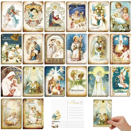 Nuanchu Weihnachtskarten im Vintage-Stil, 10,2 x 15,2 cm, Weihnachtsmann und Weihnachten, Nachdruck, antikes Postkarten-Set, Retro-Weihnachtskarten, blanko, Grüße für Freunde, 20 Designs, 80 Stück