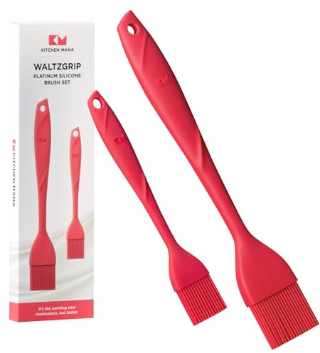 Kitchen Mama WALTZGRIP Koch- und Backpinsel aus Platinsilikon: 2er-Set Hitzebeständig zum Kochen, Braten, Backen, Grillen, Bestreichen mit Öl, BBQ-Soße und Eiern, spülmaschinenfest (Rot)
