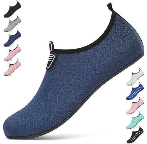 BARFULKER Badeschuhe Damen Herren Wasserschuhe Neoprenschuhe Strandschuhe Aquaschuhe Surfschuhe Schwimmschuhe Wassersportschuhe Barfuß Schuhe Leicht Hausschuhe. Blau, 45 EU