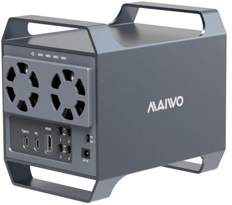 MAIWO 4 Bay Hard Drive Enclosure With USB-C & 10 Gbps Speed - DAS Design for 3.5 SATA HDDs, 2 Cooling Fans, USB3.1 HDD Enclosure, Daisy Chain Expansion (NO RAID)