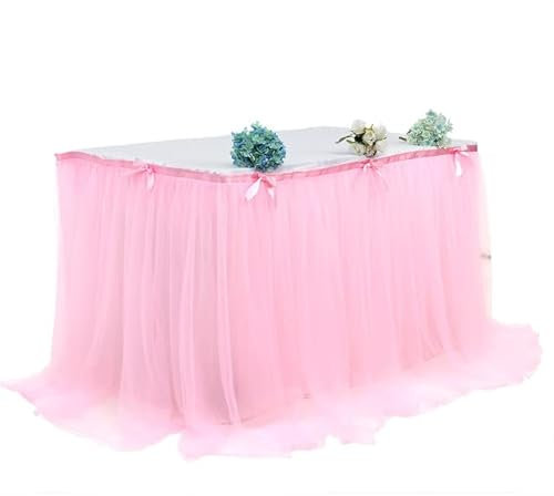 Gonna da tavolo per festa di compleanno Tutù di tulle per stoviglie Decorazione da tavola per festa di compleanno di Natale-450x76 cm-Rosa