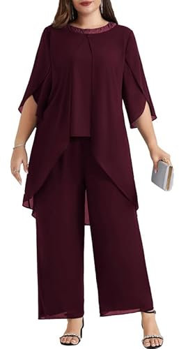 Hanna Nikole Zweiteiler Damen Sommer Elegant Hochzeitsgast Outfit GroßE GrößEn Abendanzug Chiffon Hosenanzug Festliches Outfit Eleganter Festmode Cocktail Abendmode Festliche HosenanzüGe Party Outfit
