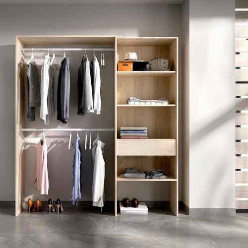 Dmora - Großer Kleiderschrank Lhotse, Struktur für begehbaren Kleiderschrank, offener Kleiderbügel, 160 x 40 x 187 cm, Eiche