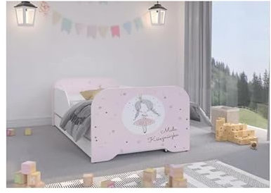 Generisch Kinderbett Jugendbett Einzelbett Bett mit Matratze Viele Muster 140x70 cm (Rosa Prinzessin)