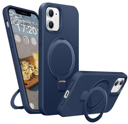 BENTIACC Liquid Silikon handyhülle für iPhone 11 hülle, für Mag-Safe mit Unsichtbarem Ständer 4 Schichten stoßfeste Kratzfeste Schutzhülle für iPhone 11 (Navy Blau)