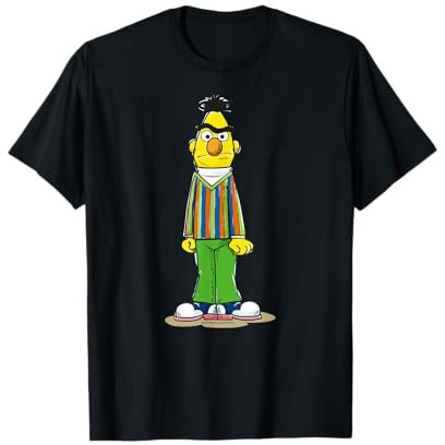 Sesame Street Bert Angry T-Shirt für Erwachsene und Kinder, Schwarz, Cartoon-Muster, Klassisch, Unisex, Small