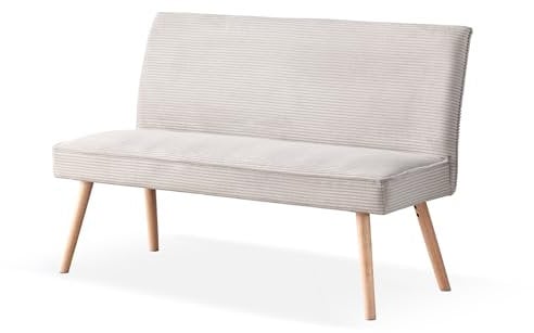 B&D home Sitzbank Paul, Kord Stoff Esszimmerbank 160cm gepolstert Holzbank für Esszimmer, Flur, Garderobe mit Massivholzbeinen, skandinivisch modern Design, Grau, 11309-160-GRAU