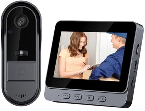 Timbre Inalámbrico con Cámara 1080P HD Timbre Videoportero Exterior IP65 Impermeable Inalámbrico con Cámara y Pantalla IPS de 4,3 Pulgadas, Interconexión inalámbrica Bluetooth 2,4G, No Requiere WiFi
