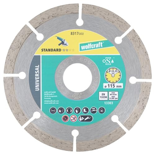 wolfcraft Diamant-Trennscheibe SOLID UNIVERSAL I 8317000 I Universell einsetzbar – ideal für Mauerwerk und Baumaterialien I Ø 115mm I 7mm