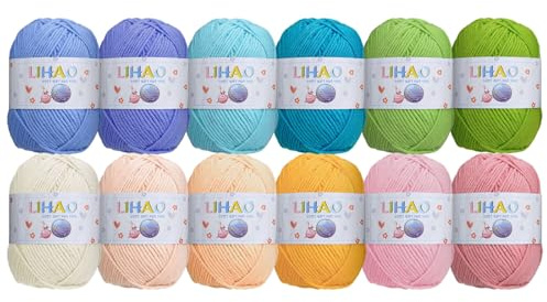 LIHAO Laine à Tricoter, Fil Crochet pour Débutants | Paste Acrylique pour Loisirs Créatifs et DIY-12x50g