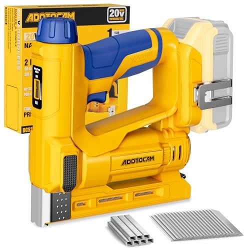 18GA Nail Gun for Dewalt 20V Battery (Tool Only), 2 in 1 Cordless Brad Nailer/T50 Crown Stapler, Nail Gun Battery Powered with 2,000PCS Staples and Nails for Upholstery & Family DIY
