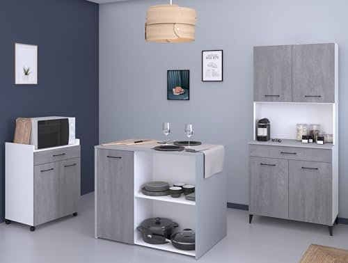 Parisot Küchenbuffet-Set Malice 5 Weiß/Beton Optik hell