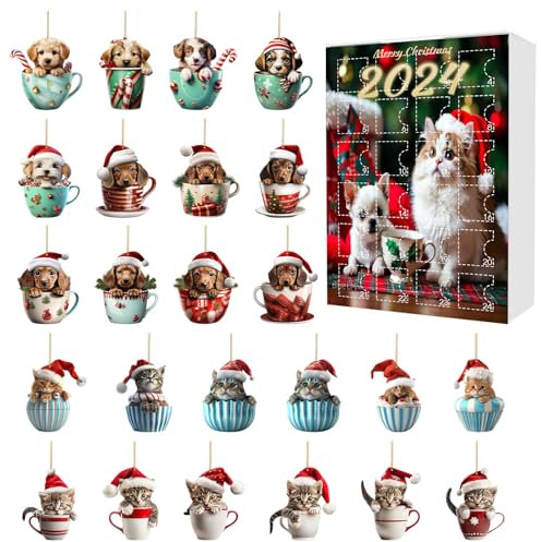 Calendario di arrivo di Natale 2024, 2024, Buon Natale, grazioso ciondolo piatto in acrilico, decorazione natalizia, calendario 24 giorni (verde, 26 x 18 cm)