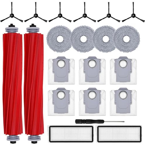 Saprdii Kit d'accessoires pour Roborock Qrevo S/Qrevo Pro/Qrevo MaxV, 6 sacs à poussière, 4 lingettes, 2 brosses à rouleau, 2 filtres, 6 brosses latérales, pièce de rechange pour robot aspirateur